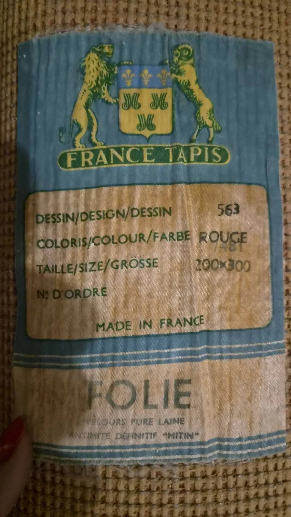 Grand tapis vintage France Tapis années 70 – 100 % pure laine – 200 × 300