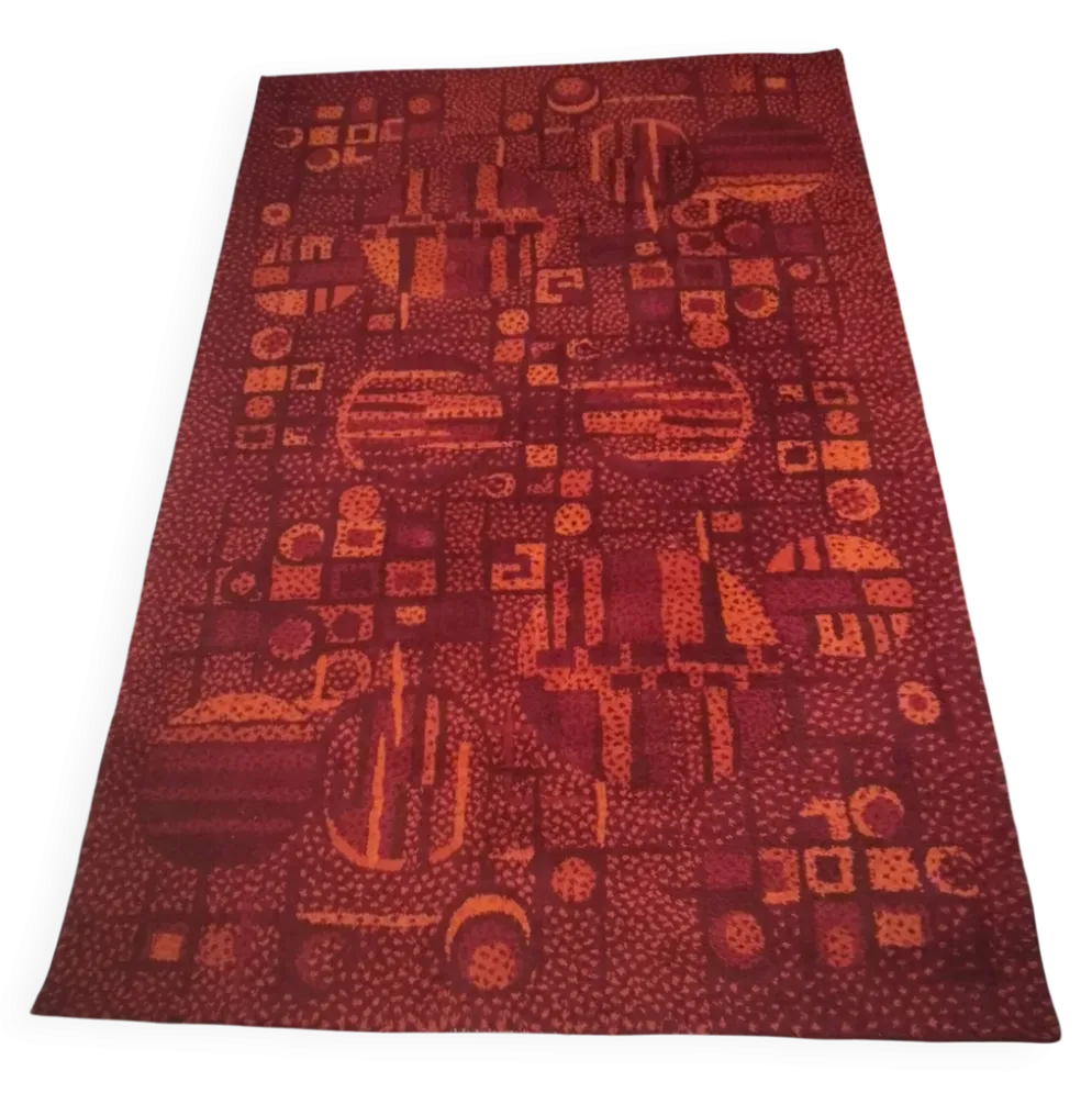 Grand tapis vintage France Tapis années 70 – 100 % pure laine – 200 × 300