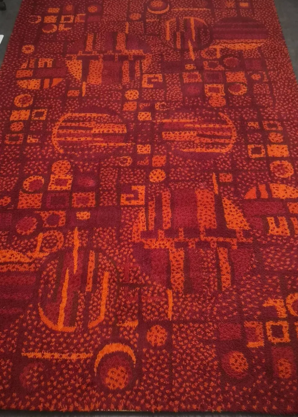 Grand tapis vintage France Tapis années 70 – 100 % pure laine – 200 × 300