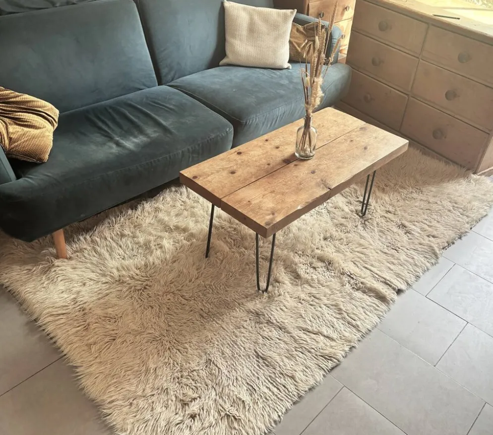 Grand tapis vintage 100 % pur laine Flokati à poil long des années 60-70