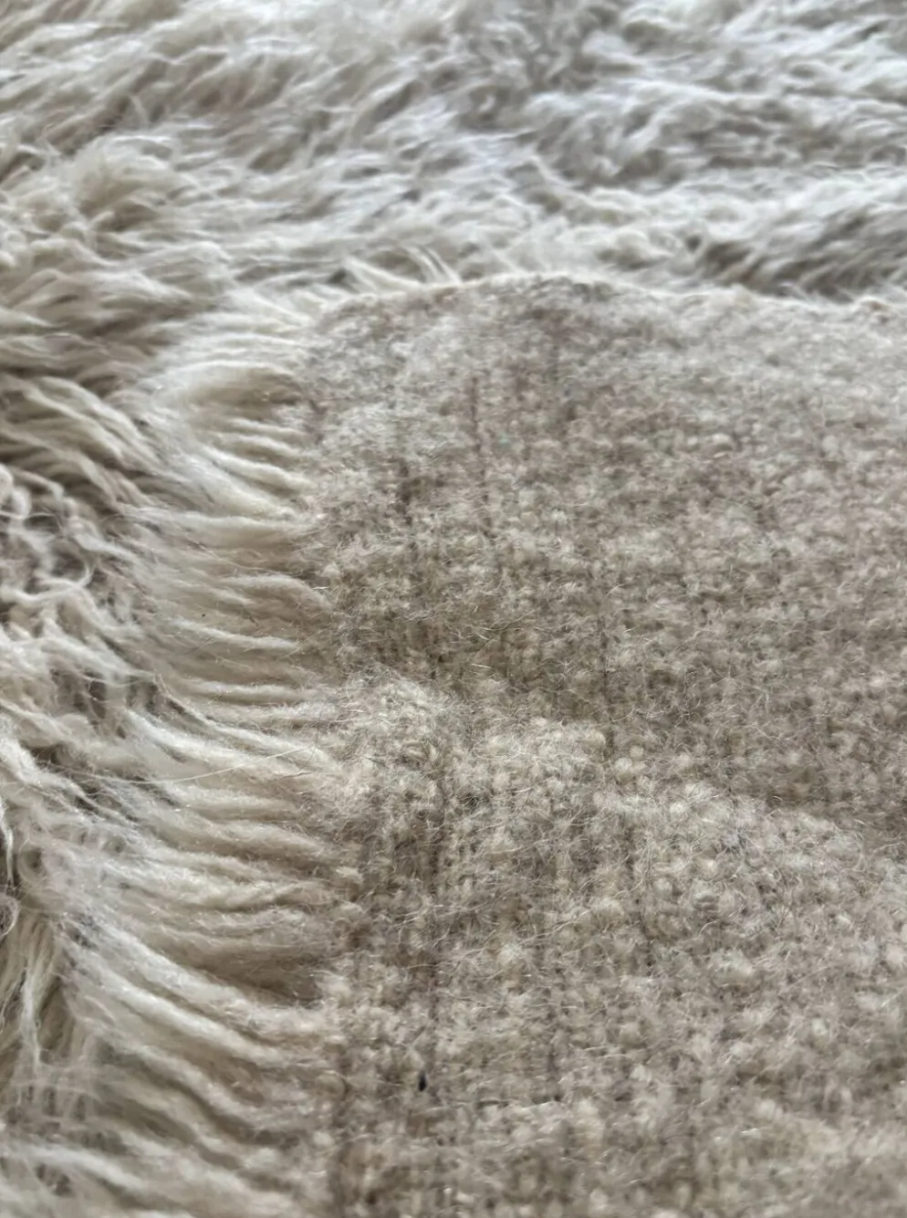 Grand tapis vintage 100 % pur laine Flokati à poil long des années 60-70