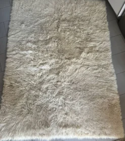 Grand tapis vintage 100 % pur laine Flokati à poil long des années 60-70