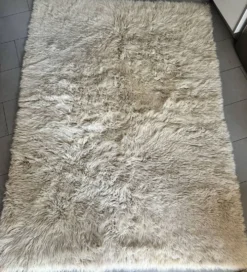 Grand tapis vintage 100 % pur laine Flokati à poil long des années 60-70