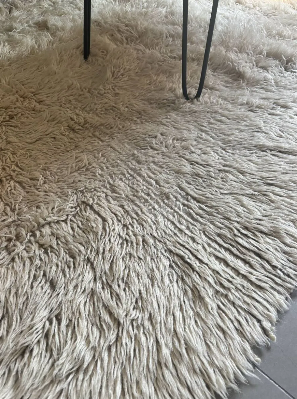 Grand tapis vintage 100 % pur laine Flokati à poil long des années 60-70