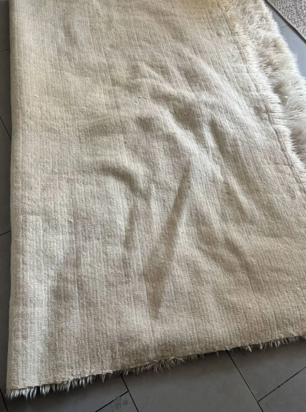Grand tapis vintage 100 % pur laine Flokati à poil long des années 60-70