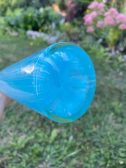 Grand vase Murano en verre bleu turquoise – 53 cm – Vintage