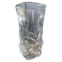 Grand vase vintage en verre moulé pressé