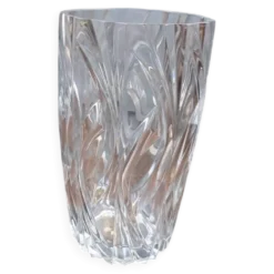 Grand vase vintage en verre moulé transparent