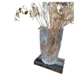 Grand vase vintage en verre moulé transparent