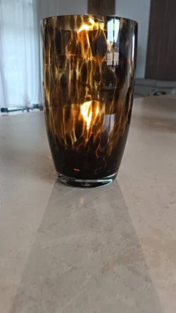 Grand vase vintage en verre moucheté ambre et brun