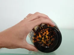 Grand vase vintage en verre moucheté ambre et brun