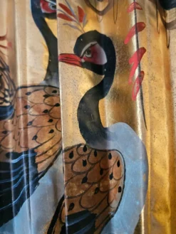 Grand éventail japonais peint à la main vintage
