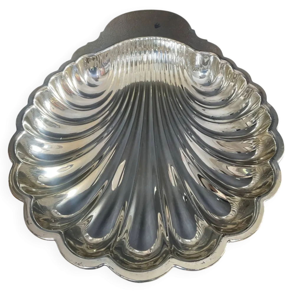 Grand vide poche vintage coquillage en métal argenté