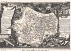 Gravure illustration réhaussée couleurs des 86 départements et possessions de la France en 1852