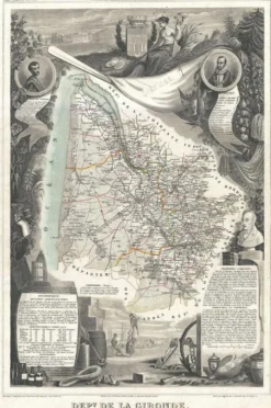 Gravure illustration réhaussée couleurs des 86 départements et possessions de la France en 1852