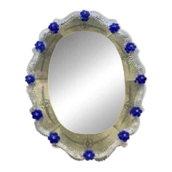 Hand-Carved Venetian Oval Mirror in Murano Glass Style, Early 21st Century
