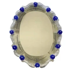 Hand-Carved Venetian Oval Mirror in Murano Glass Style, Early 21st Century