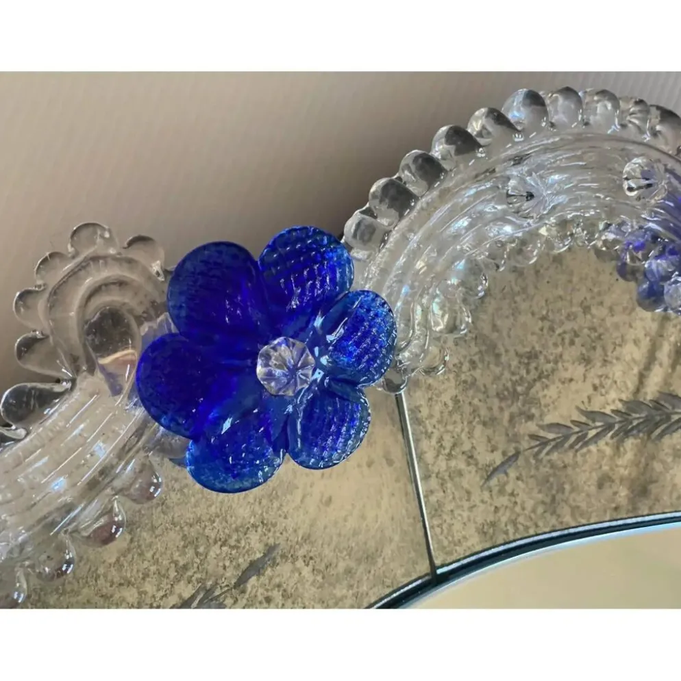 Hand-Carved Venetian Oval Mirror in Murano Glass Style, Early 21st Century