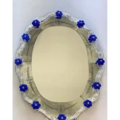 Hand-Carved Venetian Oval Mirror in Murano Glass Style, Early 21st Century
