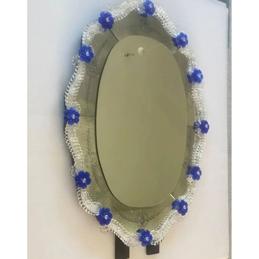 Hand-Carved Venetian Oval Mirror in Murano Glass Style, Early 21st Century