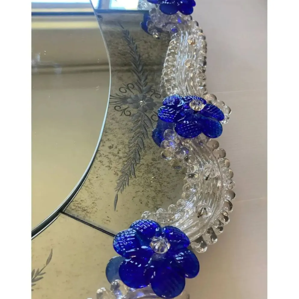 Hand-Carved Venetian Oval Mirror in Murano Glass Style, Early 21st Century