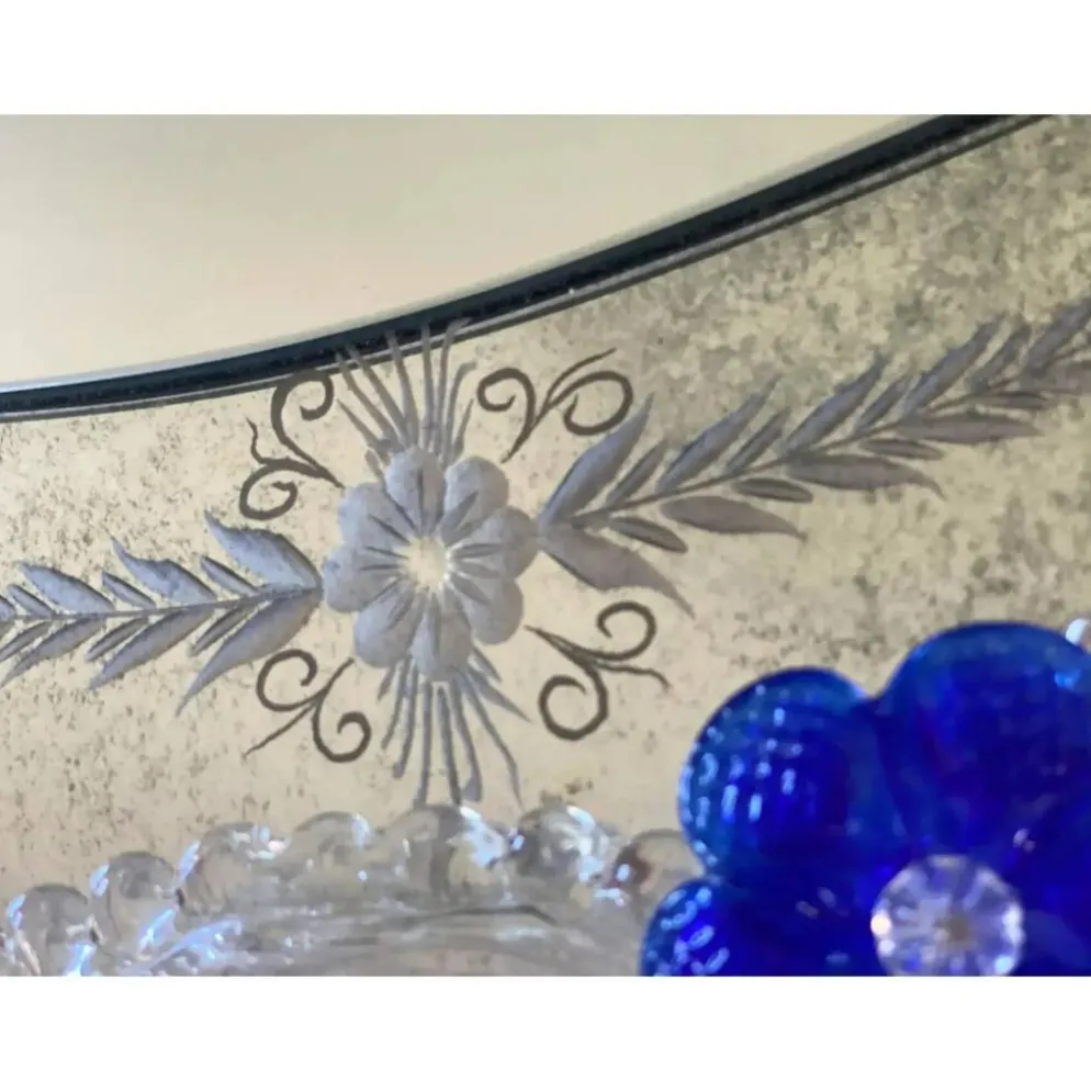 Hand-Carved Venetian Oval Mirror in Murano Glass Style, Early 21st Century