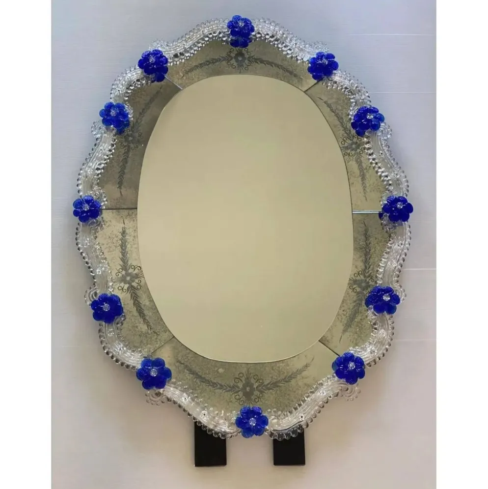 Hand-Carved Venetian Oval Mirror in Murano Glass Style, Early 21st Century
