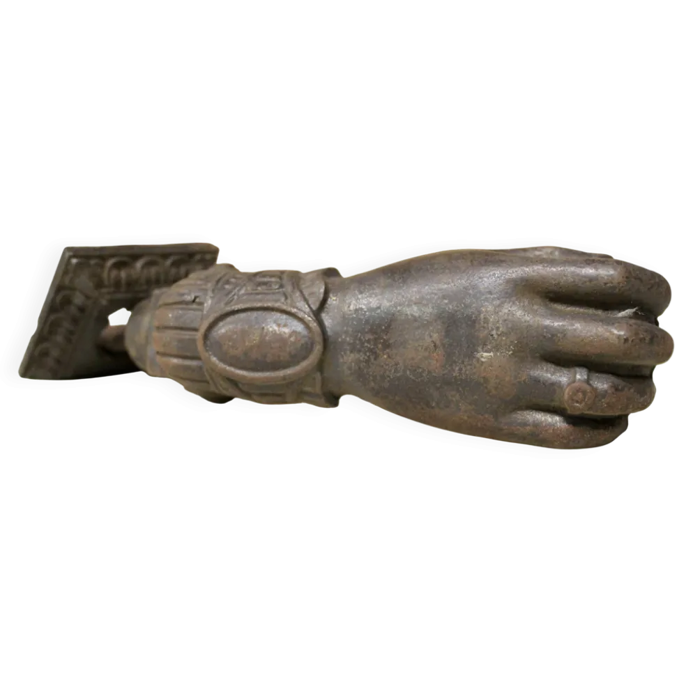 Heurtoir de porte ancien en fonte pleine à forme de main XIXème