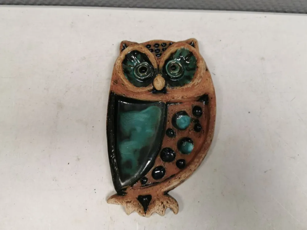 Hibou, plaque murale en céramique, Laholm, Suède, années 1970
