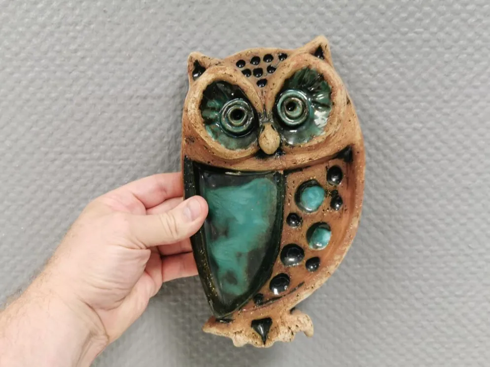 Hibou, plaque murale en céramique, Laholm, Suède, années 1970