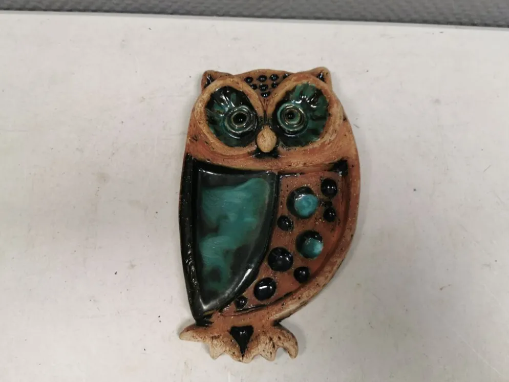 Hibou, plaque murale en céramique, Laholm, Suède, années 1970