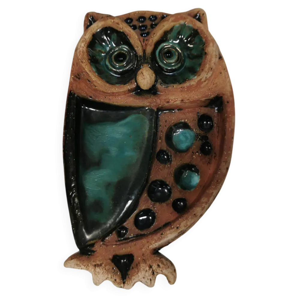 Hibou, plaque murale en céramique, Laholm, Suède, années 1970