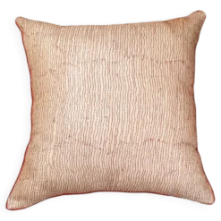 Housse coussin indien en soie brodée main beige rouge