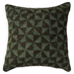 Housse de coussin artisanale indien Kantha vert noir tissée main