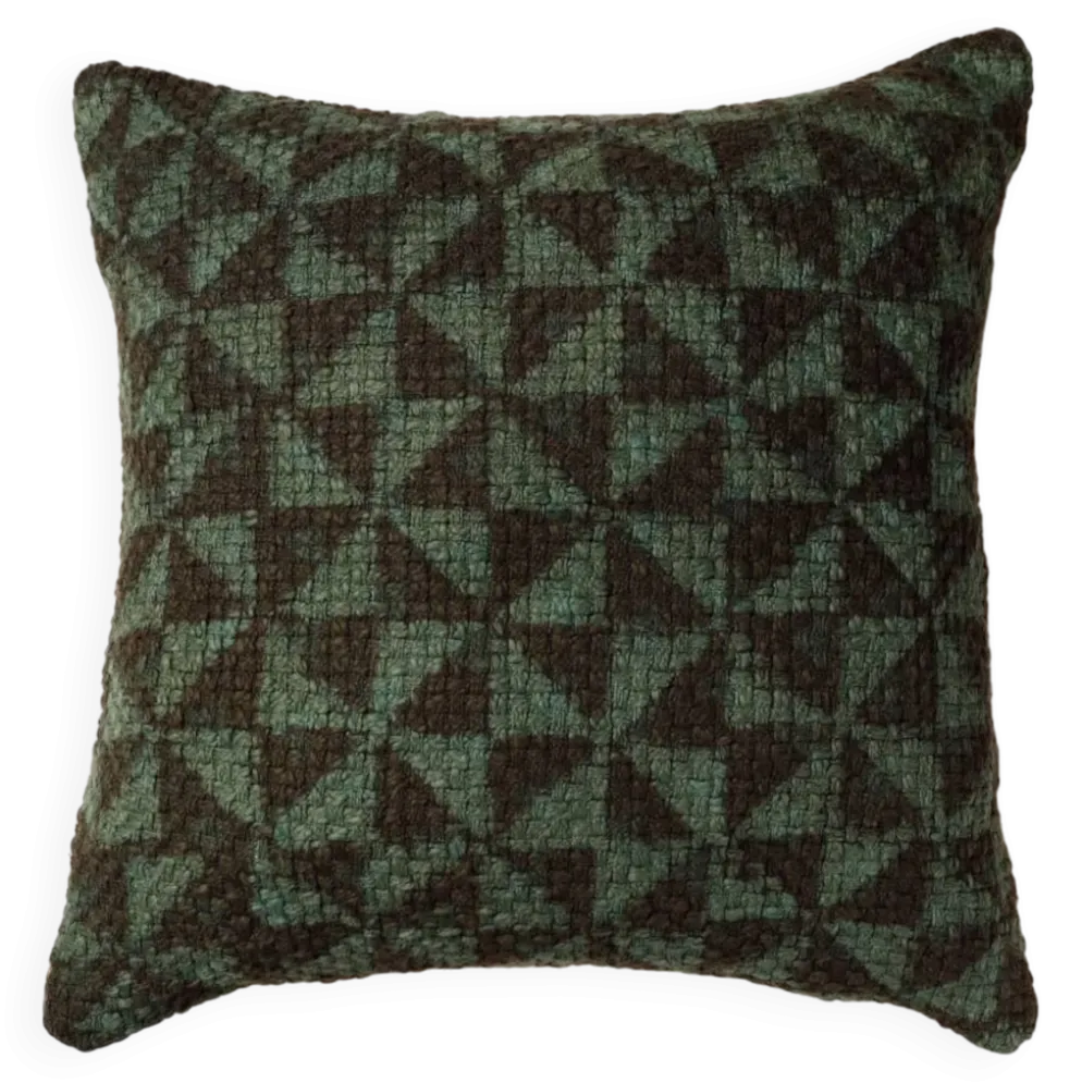 Housse de coussin artisanale indien Kantha vert noir tissée main