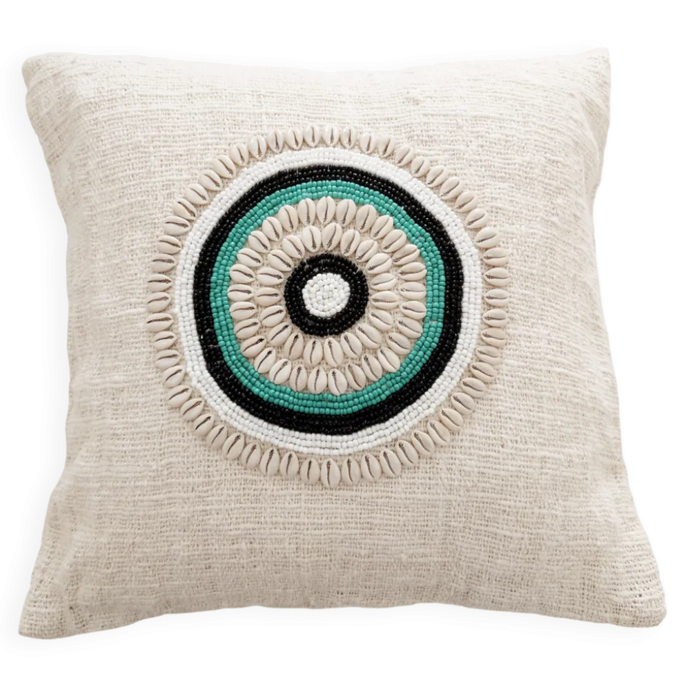 Housse de coussin Aussa avec deco en coquillages