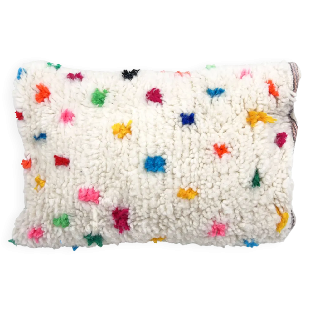 Housse de coussin berbère marocain beni Ouarain à pois colorés 60x40cm