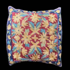 Housse de coussin brodée main du Cachemire, motif floral moghol 40 x 40 cm