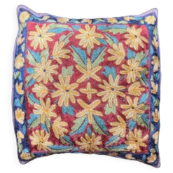Housse de coussin brodée main du Cachemire, motif floral moghol 40 x 40 cm