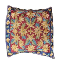 Housse de coussin brodée main du Cachemire, motif floral moghol 40 x 40 cm
