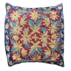 Housse de coussin brodée main du Cachemire, motif floral moghol 40 x 40 cm