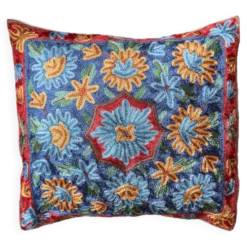 Housse de coussin brodée main en soie du Cachemire, motif floral 40x40 cm