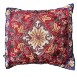 Housse de coussin brodée main en soie du Cachemire motif médaillon 40x40 cm
