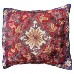 Housse de coussin brodée main en soie du Cachemire motif médaillon 40x40 cm