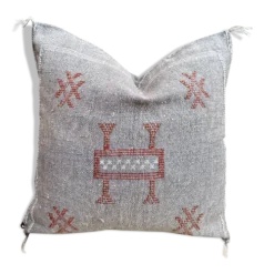Housse de coussin en soie cactus gris : Coussin marocain tissé à la main