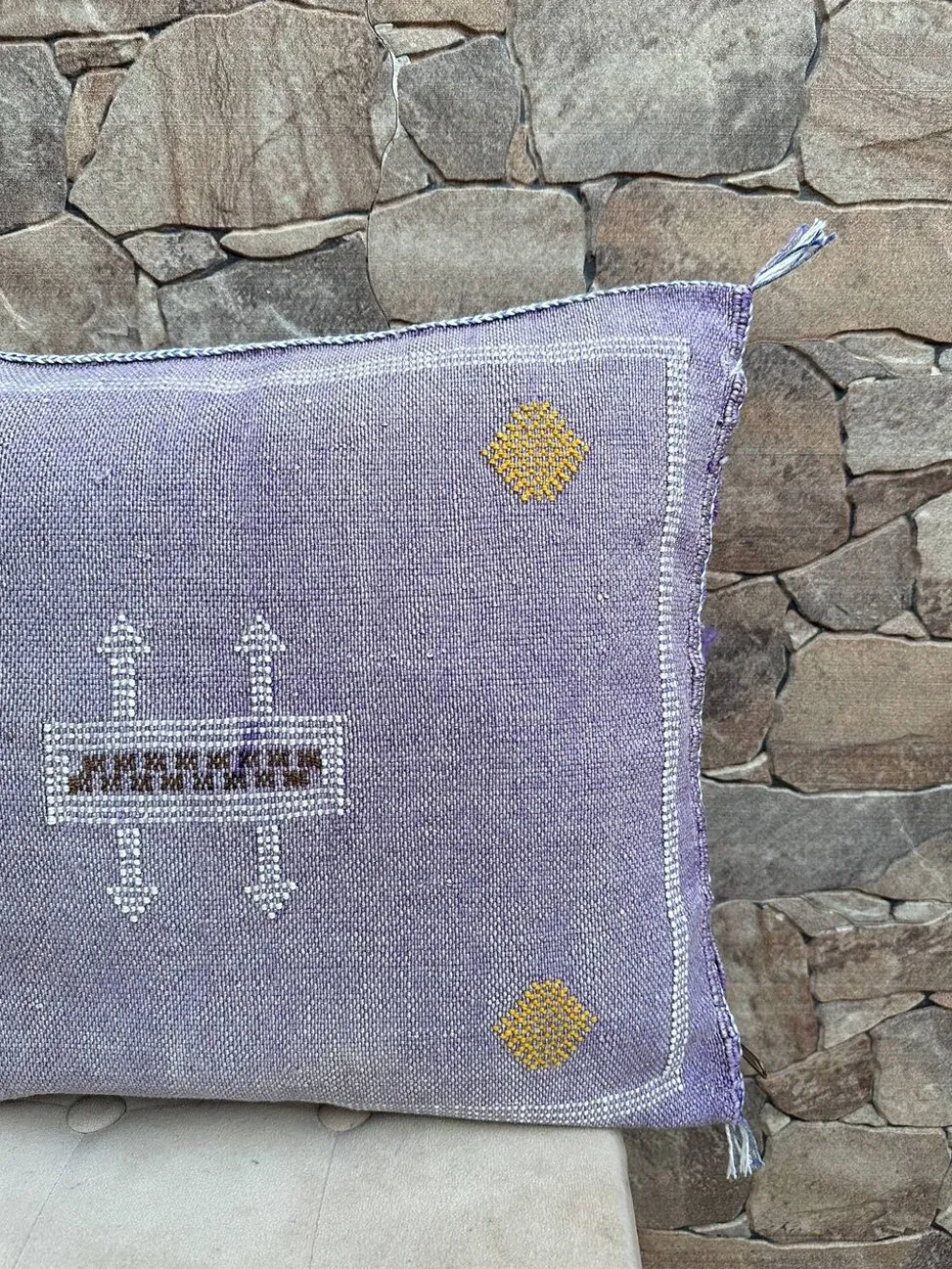 Housse de coussin en soie marocaine faite main, motif cactus