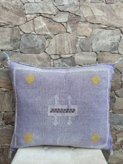 Housse de coussin en soie marocaine faite main, motif cactus