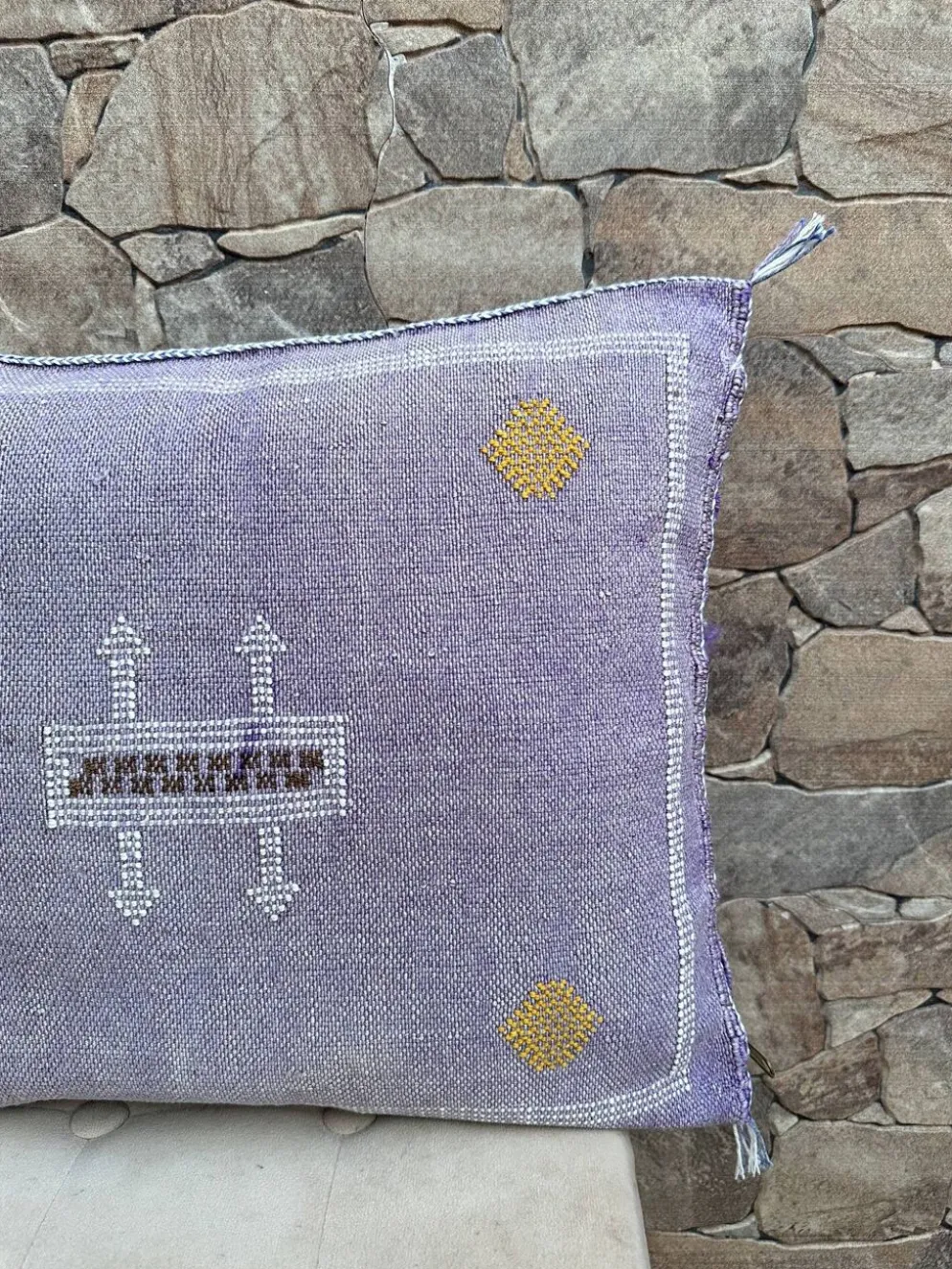 Housse de coussin en soie marocaine faite main, motif cactus