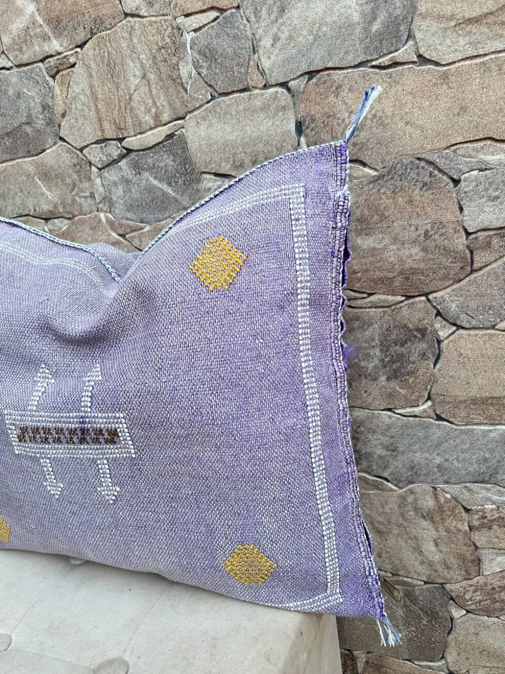 Housse de coussin en soie marocaine faite main, motif cactus