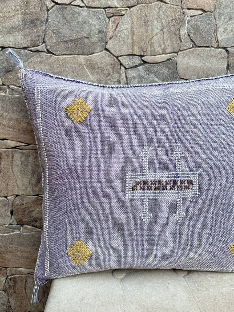 Housse de coussin en soie marocaine faite main, motif cactus